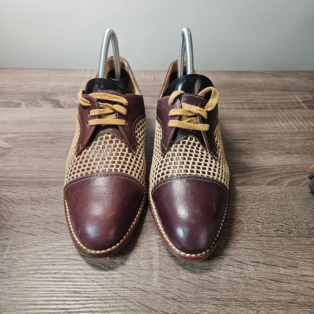 Famolare Mens Woven Leather Mesh Cap Toe Oxford Shoes Burgundy Brown Size 9.5 M